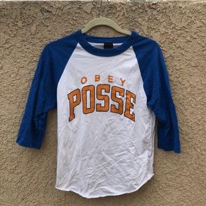 Obey Posse Baseball Blue 3/4 sleeve shirt